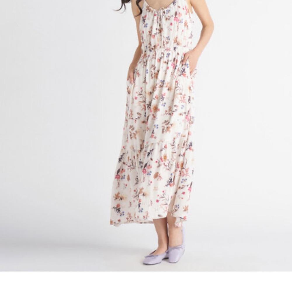 Dex Cream A-Line Maxi Skirt with Tie Front